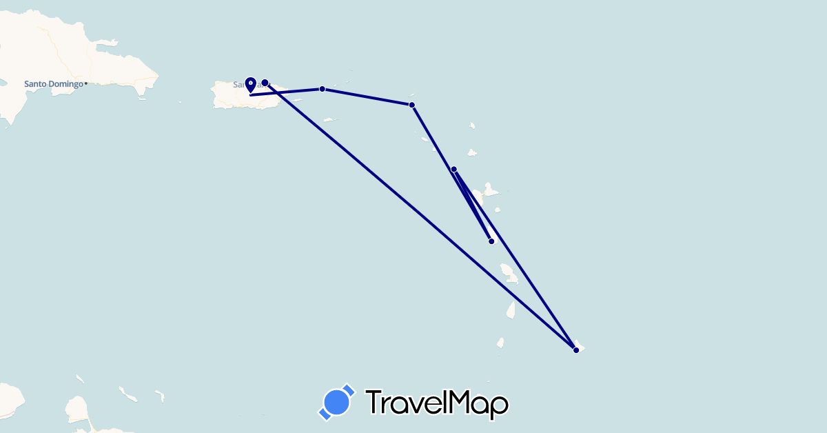TravelMap itinerary: driving in Barbados, Dominica, Montserrat, Netherlands, United States (Europe, North America)
